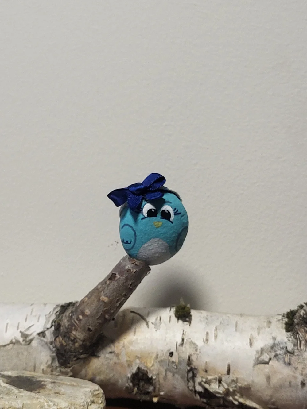 Handpainted, Small Decorative Bird Rock with Bow